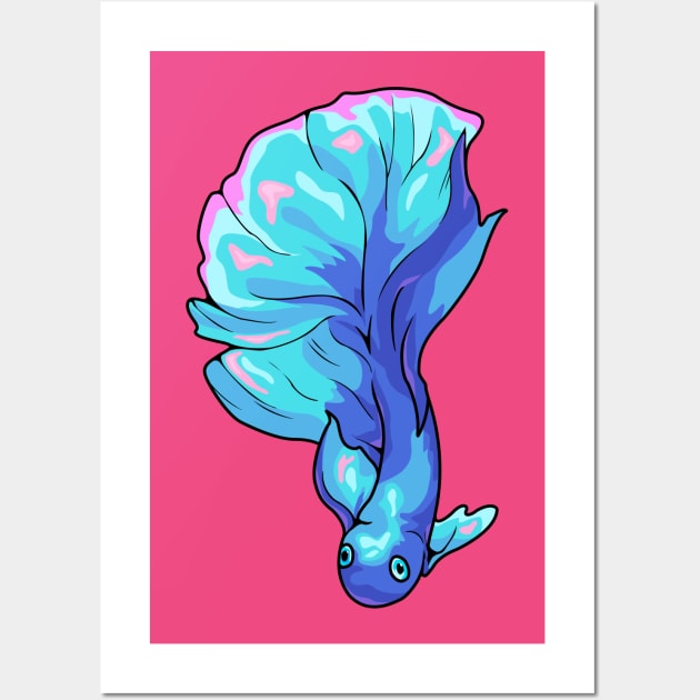 Colorful Fish without back. Blue and pink Wall Art by Xenowell